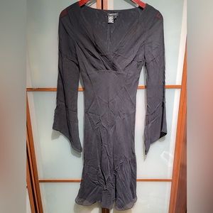 BCBGMAXAZRIA Vintage Y2K 90s Black Silk V-Neck Sheer Angel Sleeve Slip Dress 2